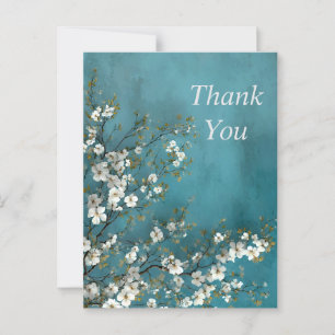 Postale Fleurs blanches sur Carte de remerciements bleu te