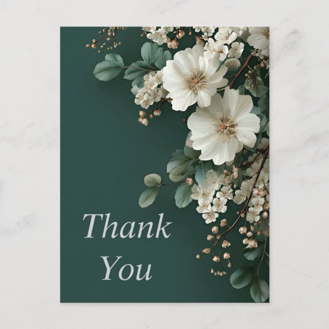 Postale Fleurs blanches sur le Carte de remerciements vert (Devant)