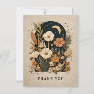 Postale Fleurs brodées avec Carte de remerciements de lune