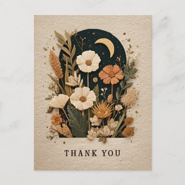 Postale Fleurs brodées avec Carte de remerciements de lune (Devant)