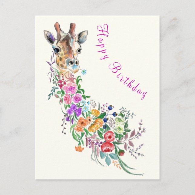 Postale Fleurs colorées Bouquet Giraffe Carte d'anniversai (Devant)