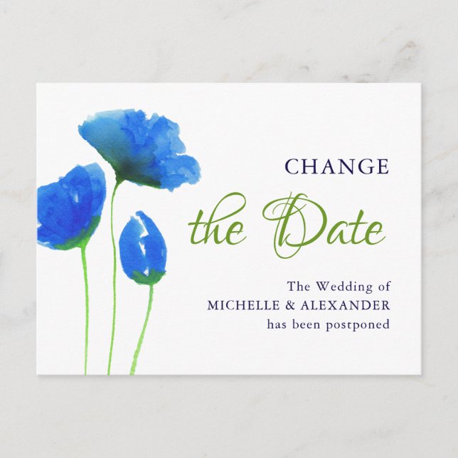 Postale Fleurs d'aquarelle bleue. Modifier la date Carte p (Devant)