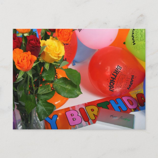 Postale Fleurs et ballons Carte d'anniversaire (Devant)