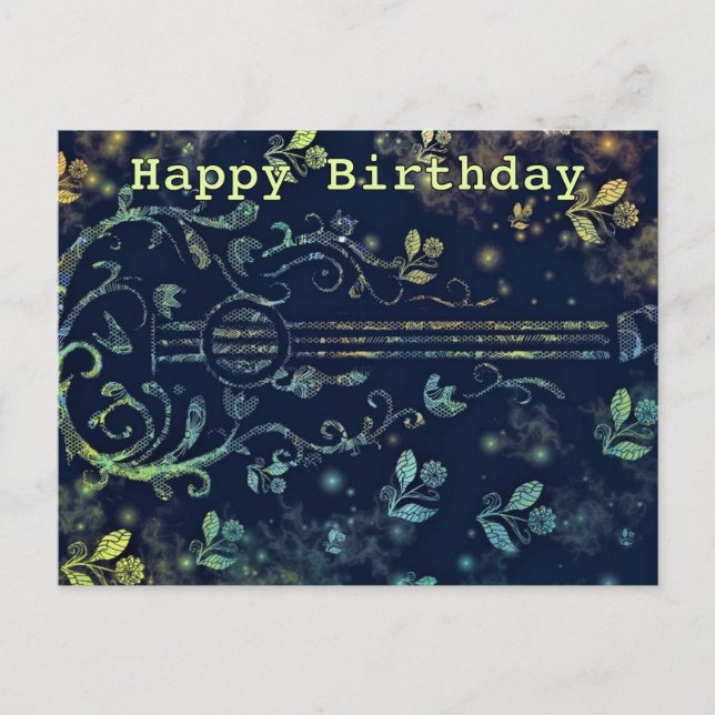 Postale Fleurs Guitare Bonne Carte d'Anniversaire (Devant)
