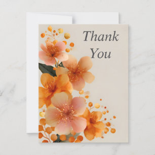 Postale Fleurs orange sur Carte de remerciements beige