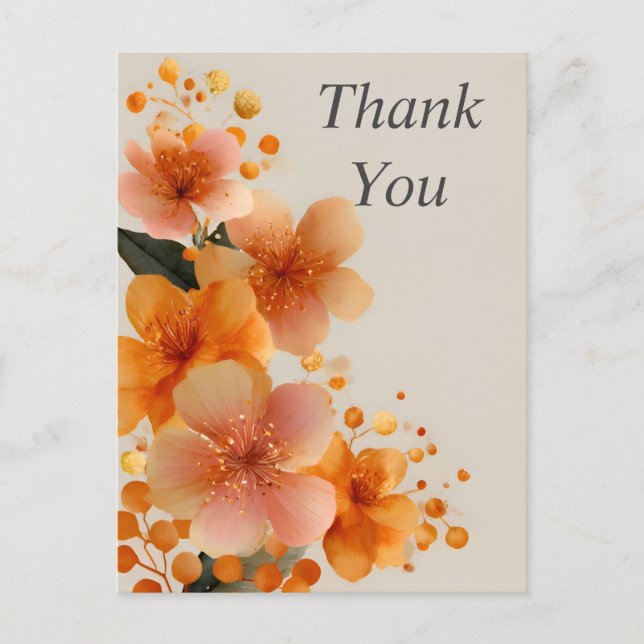 Postale Fleurs orange sur Carte de remerciements beige (Devant)