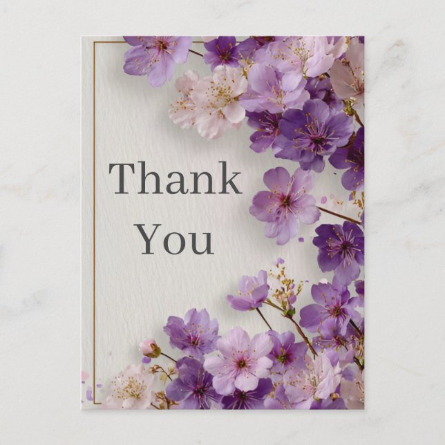 Postale Fleurs violettes avec Carte de remerciements front (Devant)
