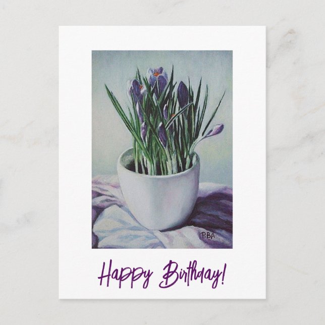 Postale Fleurs violettes dans une tasse peinture carte d'a (Devant)