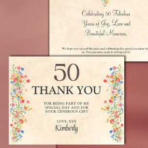 Postale Floral 50e anniversaire carte de remerciements 50 