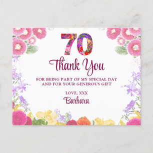 Postale Floral 70e anniversaire carte de remerciements 70 