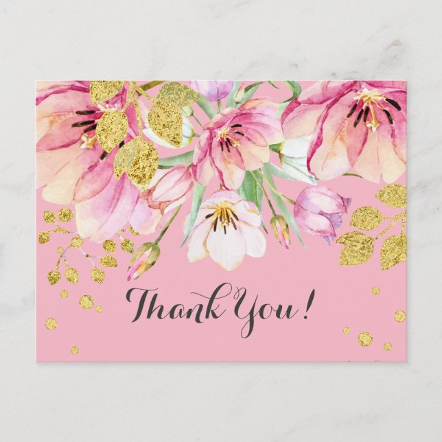 POSTALE FLORAL, CARTE DE REMERCIEMENTS D'ANNIVERSAIRE (Devant)