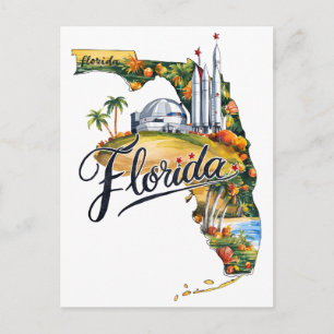 Postale Floride États-Unis Carte de l'État à l'aquarelle v