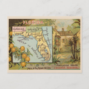 Postale Floride vintage 1880s Publicité avec carte