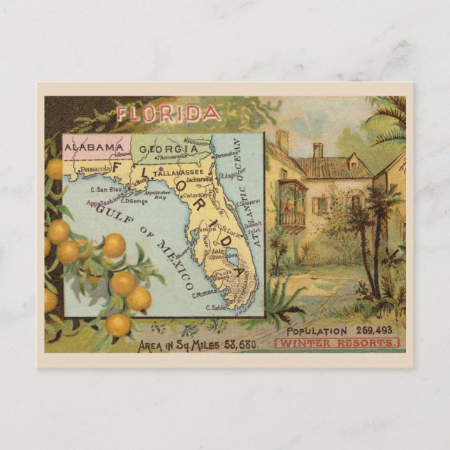 Postale Floride vintage 1880s Publicité avec carte (Devant)