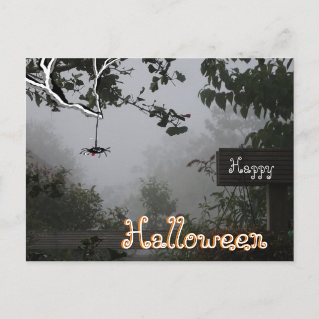 Postale Foggy Jardin d'automne avec Spider HALLOWEEN Carte (Devant)