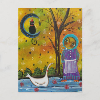 Postale FOLK ART Owl Portrait PAR LORI EVERETT carte posta