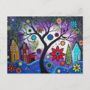 Postale FOLK ART Rainbow Twilight PAR LORI EVERETT carte p