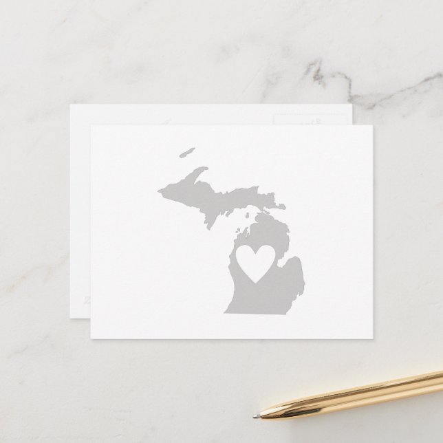 Postale Forme de carte de l'État gris du Michigan avec déc (Devant/Arrière en situation)