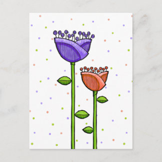 Postale Fun Doodle Flowers violet orange points Carte post