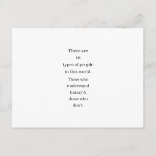 Postale Funny Binary Math Informatique Joke Cadeau Carte p