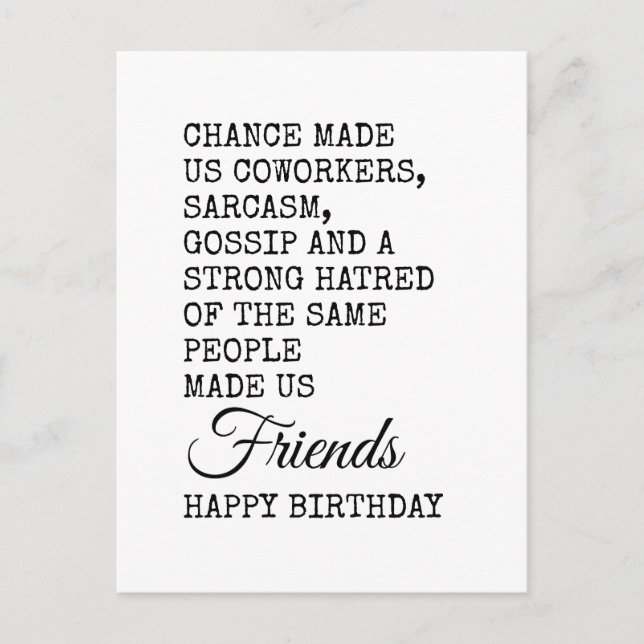 Postale Funny Coworker carte d'anniversaire - Sarcasme (Devant)