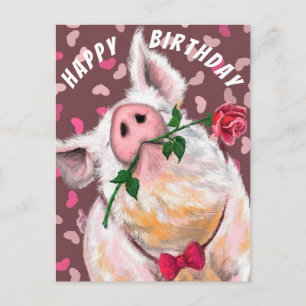 Postale Funny Pig carte d'anniversaire Piggy Gentleman ave