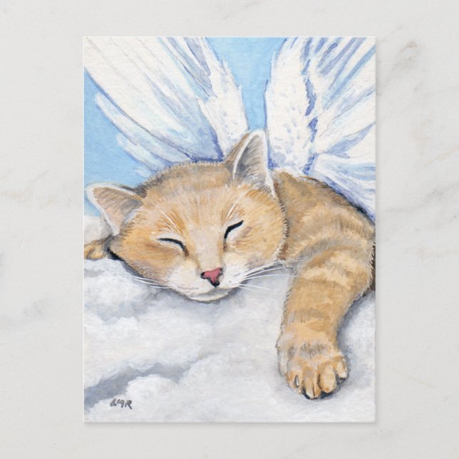 Postale Gabrielle, Chat Ange dans Nuages Peinture Carte Po (Devant)