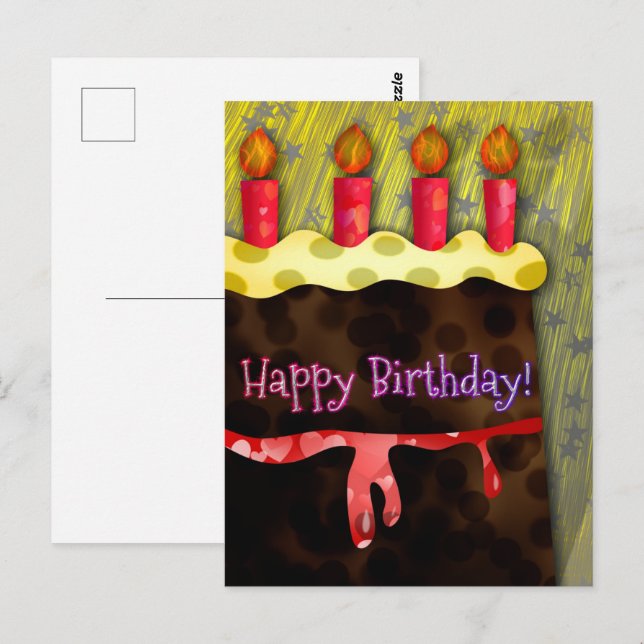 Postale Gâteau au Chocolat Bon Anniversaire |  Carte posta (Devant / Derrière)
