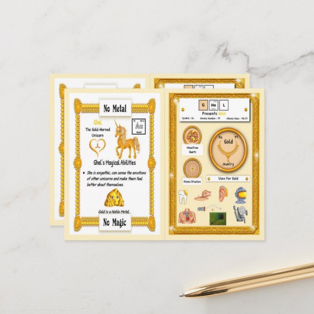 Postale Gel - Gold Horn Unicorn Carte de jeu (Devant/Arrière en situation)