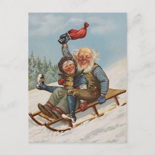 Postale Génomes vintages colorés sur une carte à traîneau