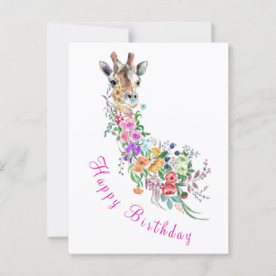 Postale Giraffe Fleurs Carte d'anniversaire