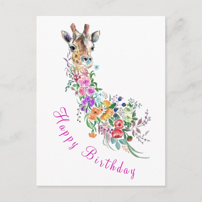 Postale Giraffe Fleurs Carte d'anniversaire (Devant)