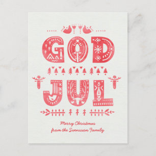 Postale God Jul Carte de Noël suédoise Scandi Style Script