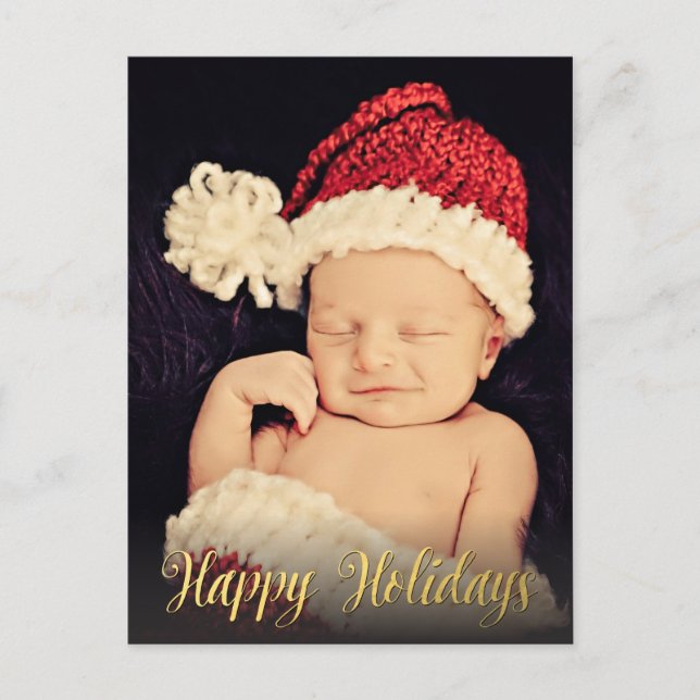 Postale Gold Happy Holidays Xmas Script Photo Carte postal (Devant)