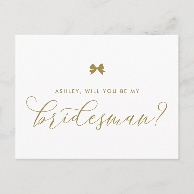 Postale Gold Ribbon Bow Serez-Vous Ma Carte Bridesman (Devant)