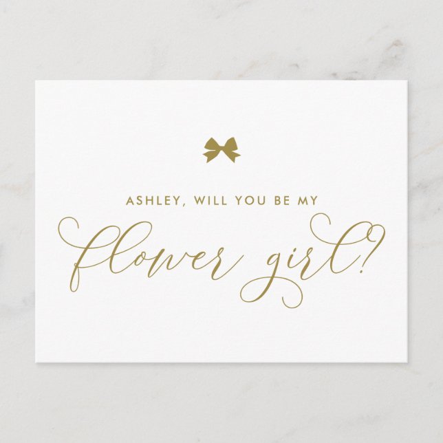 Postale Gold Ribbon Bow Serez-Vous Ma Carte Flower Girl (Devant)