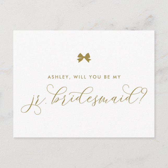 Postale Gold Ribbon Bow Serez-Vous Ma Carte Jr Bridesmaid (Devant)