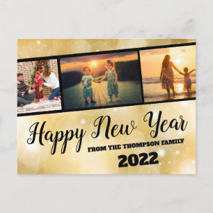 Postale Gold Sparkle Joyeux Nouvel An Photo Collage Carte 