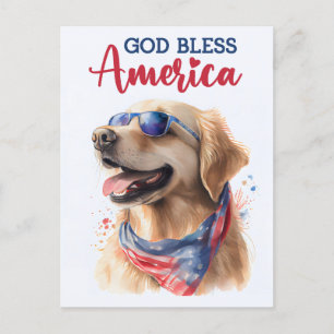 Postale Golden Retriever, Dieu bénisse l'Amérique Carte po