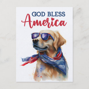 Postale Golden Retriever, Dieu bénisse l'Amérique Carte po