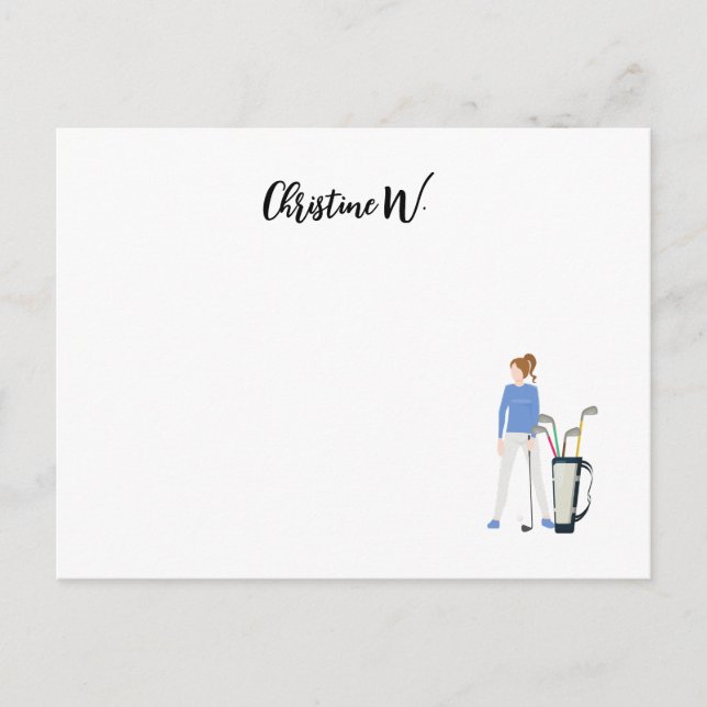 Postale Golf avec nom pour femme golfeuse Carte de note (Devant)