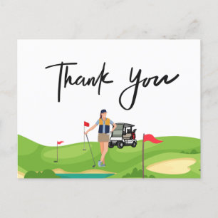 Postale Golf femme carte de remerciements avec voiturette 