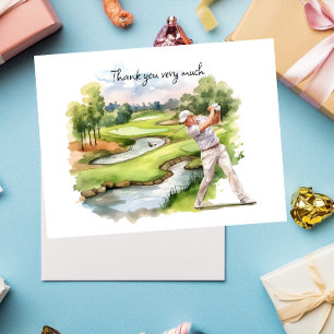 Postale Golfeur en terrain de golf aquarelle carte de reme