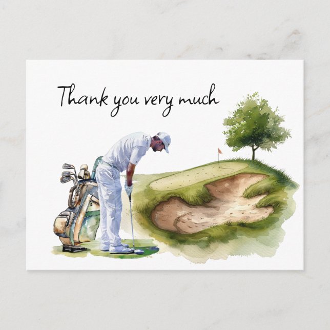 Postale Golfeur en terrain de golf aquarelle carte de reme (Devant)