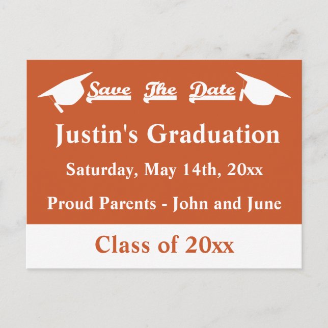 Postale Graduation Enregistrer La Carte Date Brûlé Orange (Devant)