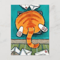 Gras Tabby Chat coincé dans le rabat de chat Carte