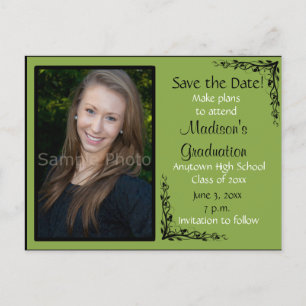 Postale Green Custom Photo Graduation Enregistrer la carte