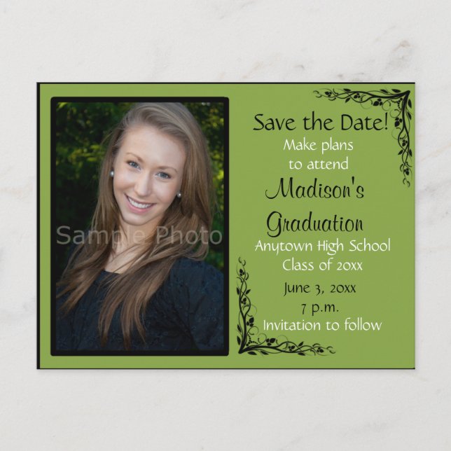 Postale Green Custom Photo Graduation Enregistrer la carte (Devant)