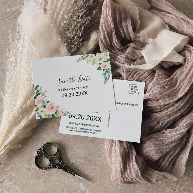 Postale Green Elegant Floral Enregistrer la carte Date (Créateur téléchargé)