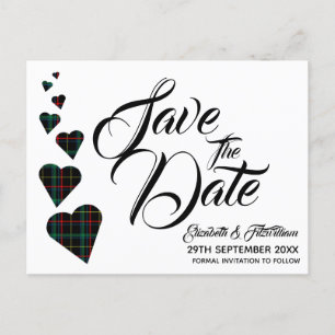 Postale Green Tartan Heart Enregistrer la date Carte posta